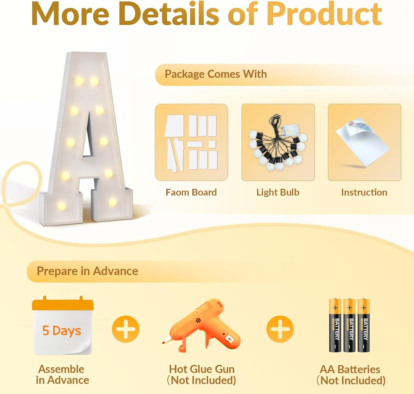 JoyMuse 4FT Marquee Light Up Letters,Large Marquee Letters 4 Feet Tall for Marry Me Proposal Decorations Big 4FT Letters with Lights for Baby Shower Party Decor, Letter L