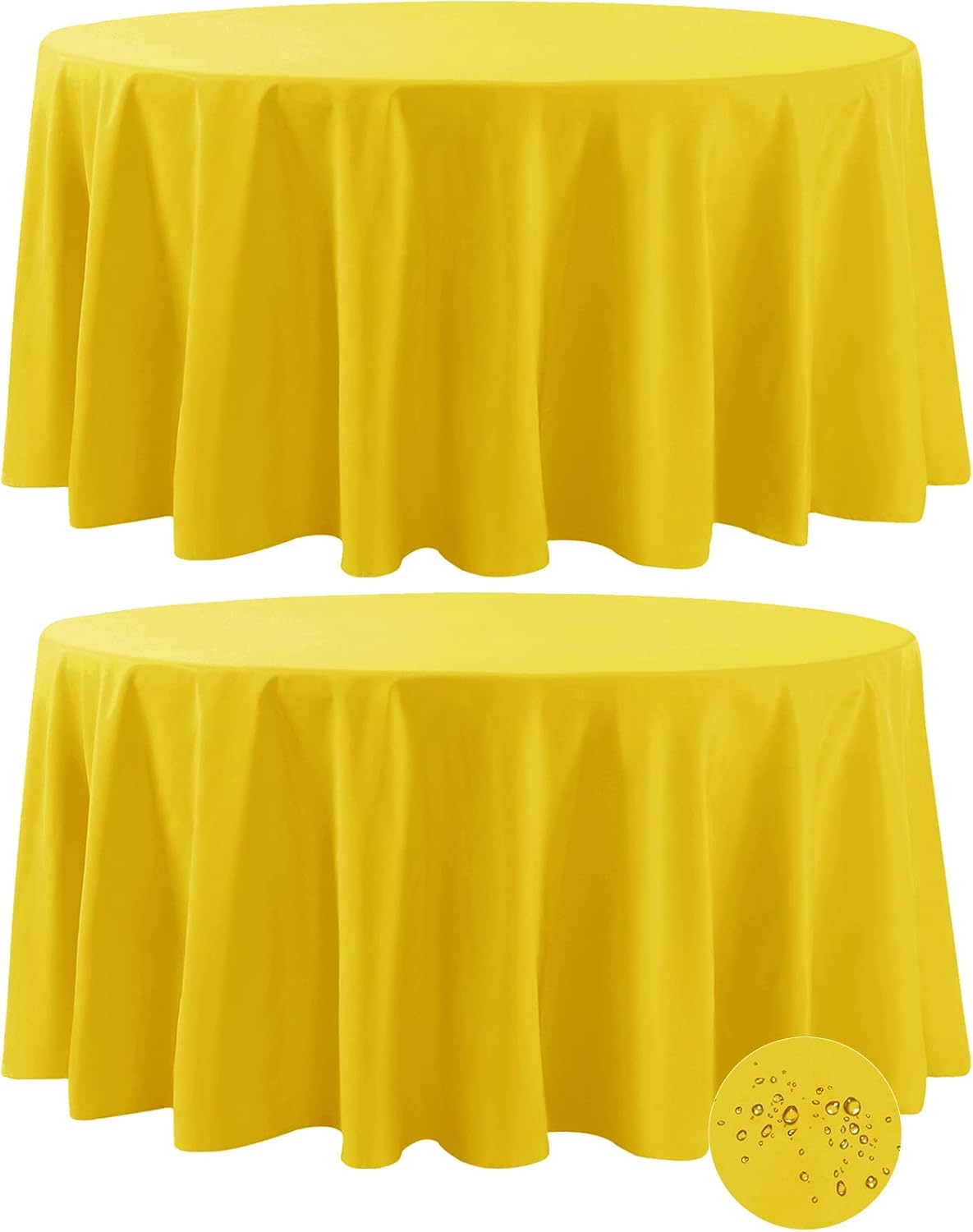 Fokitut 2 Pack Waterproof Round Tablecloth, 132 Inch, Stain Resistant and Wrinkle Polyester Table Cloth, Fabric Table Cover for Kitchen Dining, Wedding, Party, Holiday Dinner-Yellow