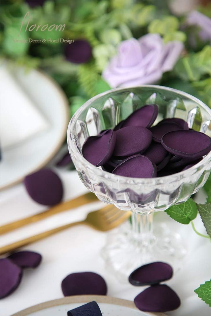 Floroom 300pcs Rose Petals Plum Faux Silk Flower Petals for Wedding Flower Girl Basket Aisle Scatter Dinner Table Centerpieces Party Confetti Bridal Shower Romantic Night Decoration