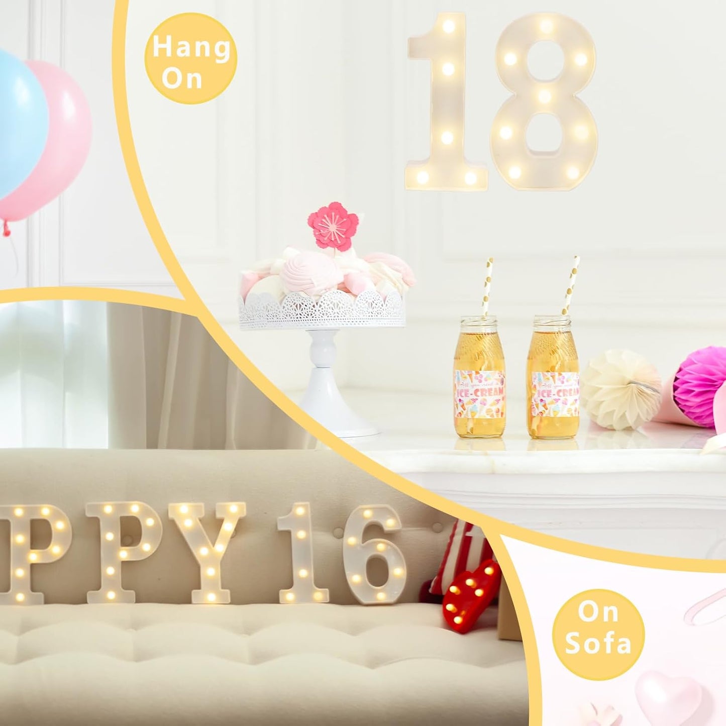 LED Marquee Letter Lights, Decorative Light Up Numbers for 18th Birthday Party, Battery Operated, Warm White Small Marquee 18 Sign for Anniversary Decorations