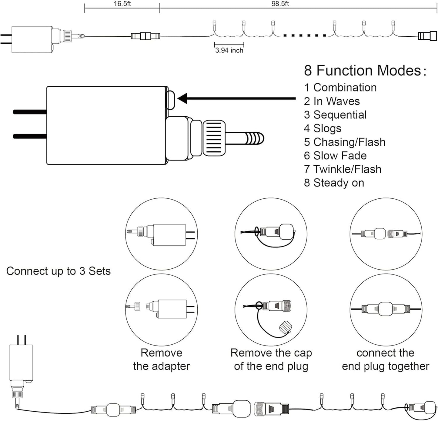 LJLNION 300 LED Christmas Lights, Extra Long 98.5FT Xmas String Lights Outdoor Indoor, 8 Lighting Modes, Plug in Waterproof Fairy Lights for Wedding Party Bedroom Garden Decorations (Red & White)