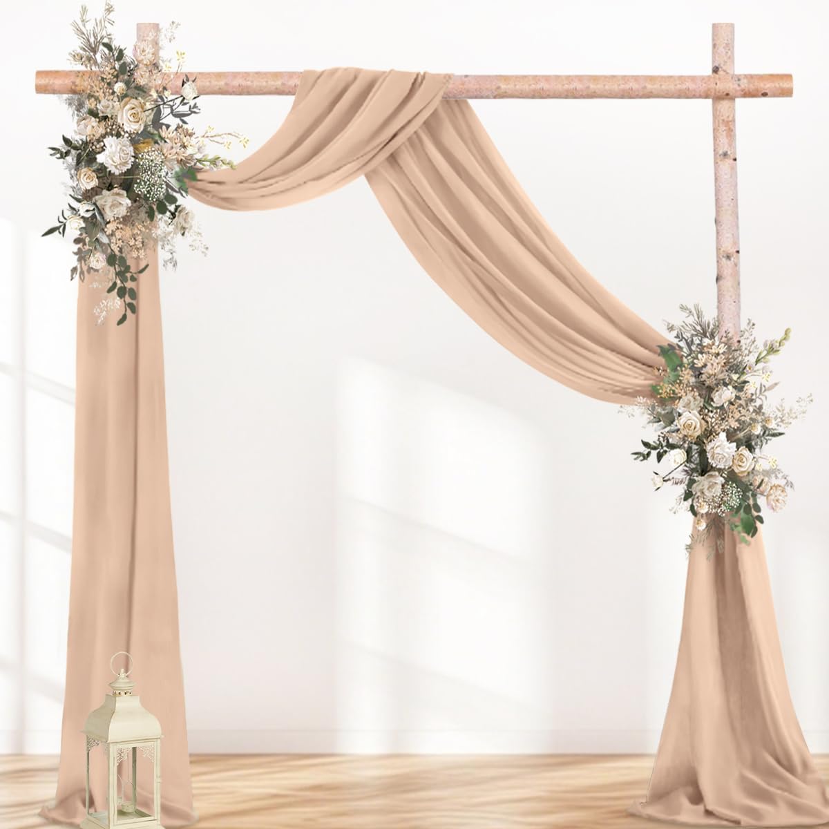 Fall Nude 2 Panels Wedding Arch Draping Fabric 29" x 20Ft Sheer Drapes Outdoor Curtain for Wedding Party Baby Bridal Shower Arch Ceiling Backdrop Decor