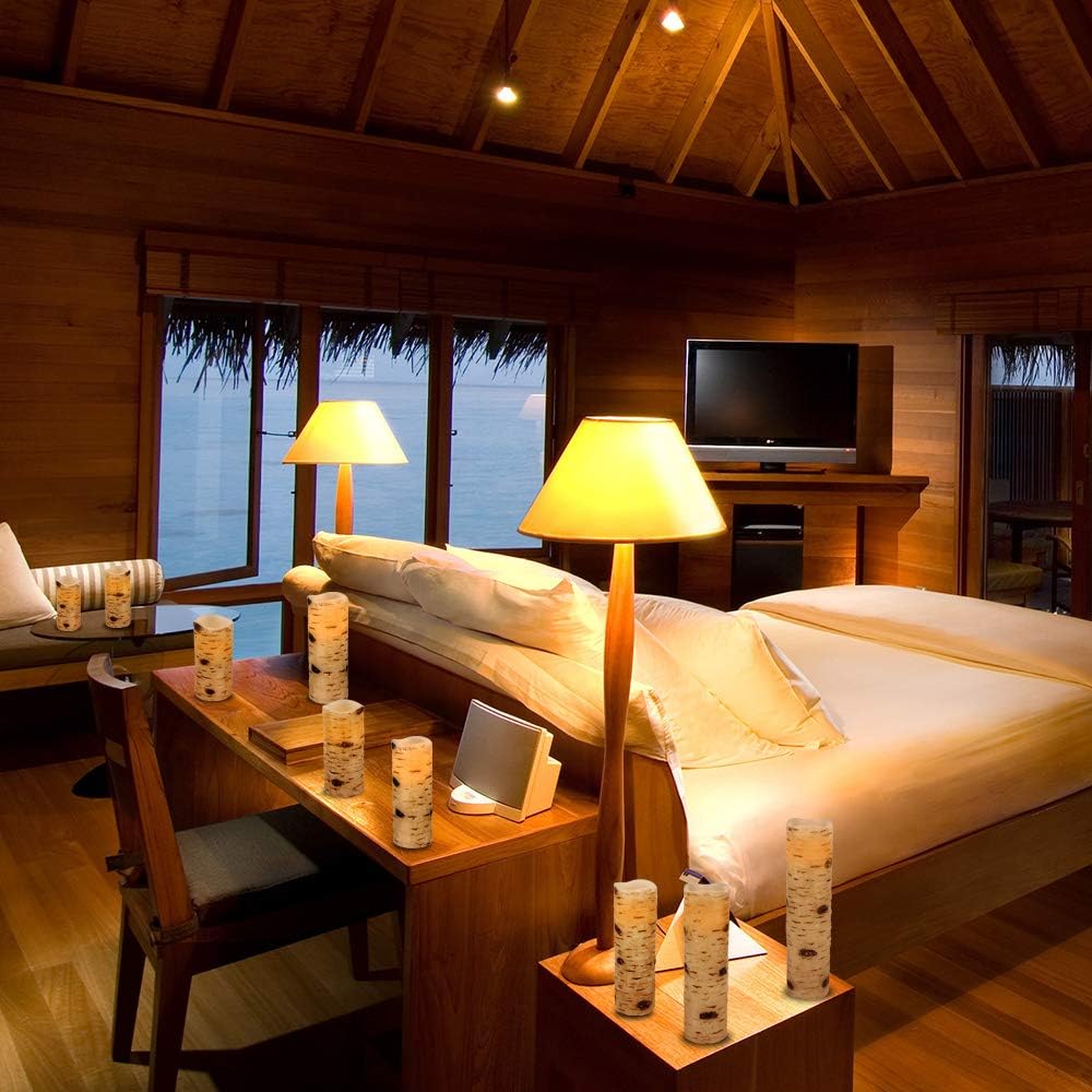 Vinkor Flameless Candles Battery Operated Candles Birch Effect 4" 5" 6" 7" 8" 9" Set of 9 Real Wax Pillar LED Candles with 10-Key Remote Control 2/4/6/8 Hours Timer