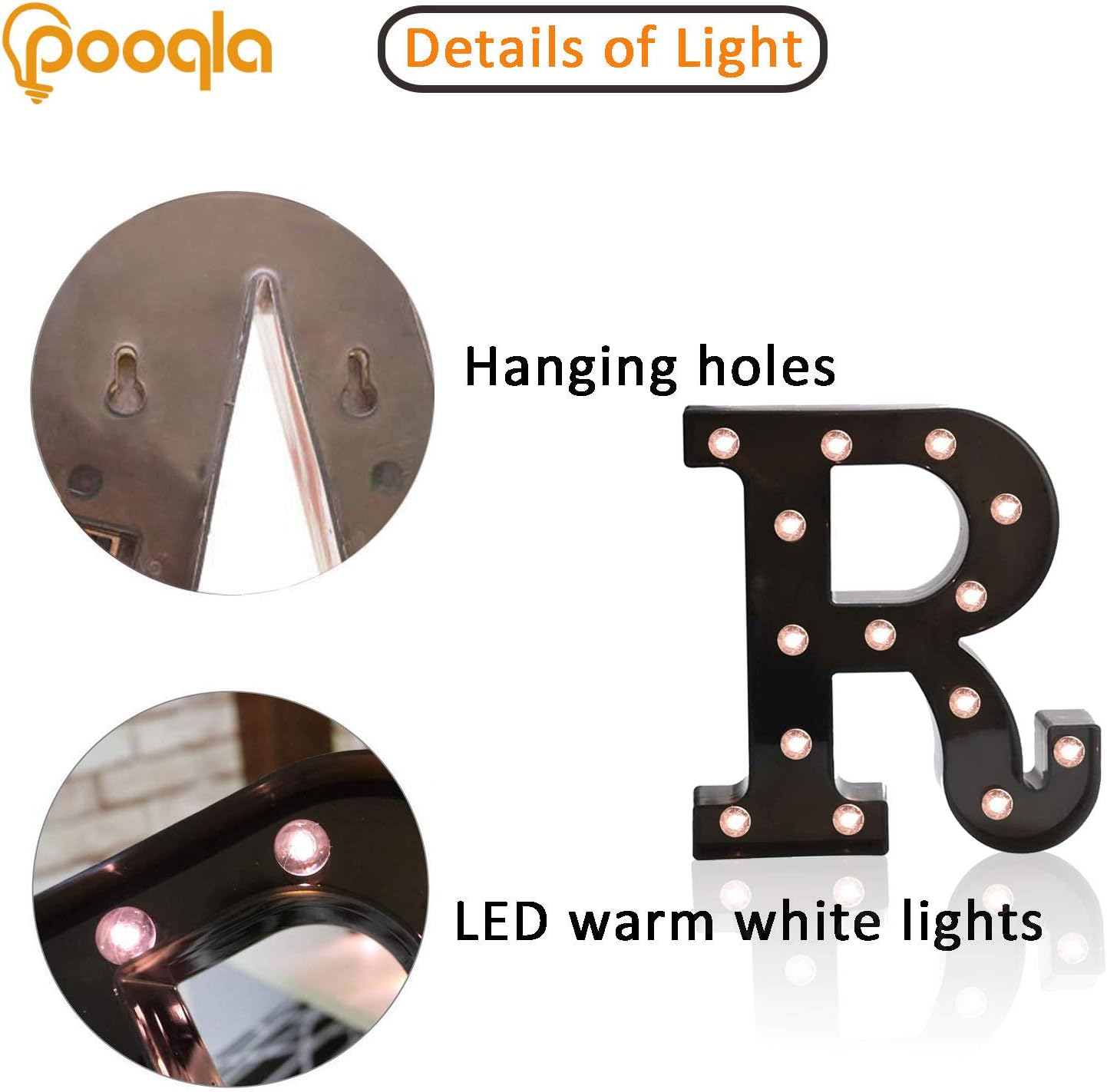 Decorative LED Illuminated Letter Marquee Sign - Alphabet Marquee Letters with Lights For Wedding Birthday Party Christmas Night Light Lamp Home Bar Decoration R, Black