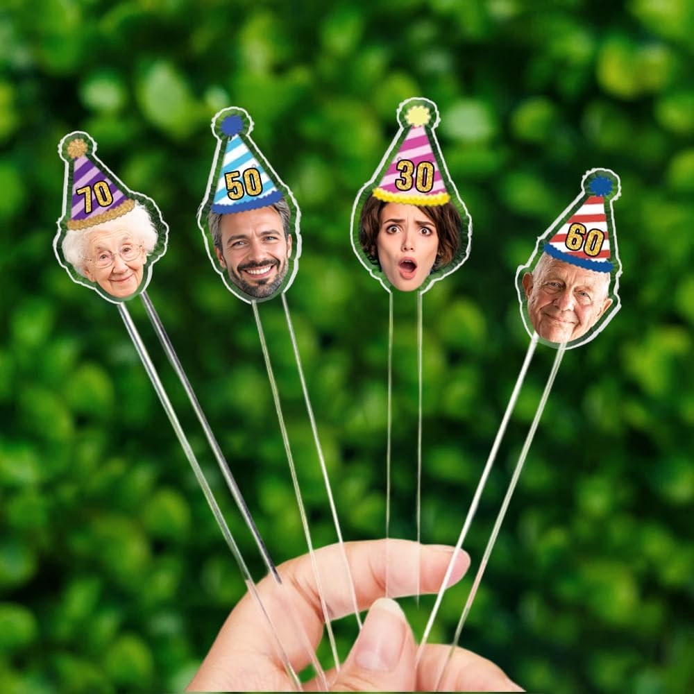 Custom 50 Pcs 50th To 90th Birthday Face Photo Drink Stirrers, Personalized Face Cutout Stir Sticks, 60th 70th 80th Birthday Party Decorations, Decor For Retirement, Graduation Parties