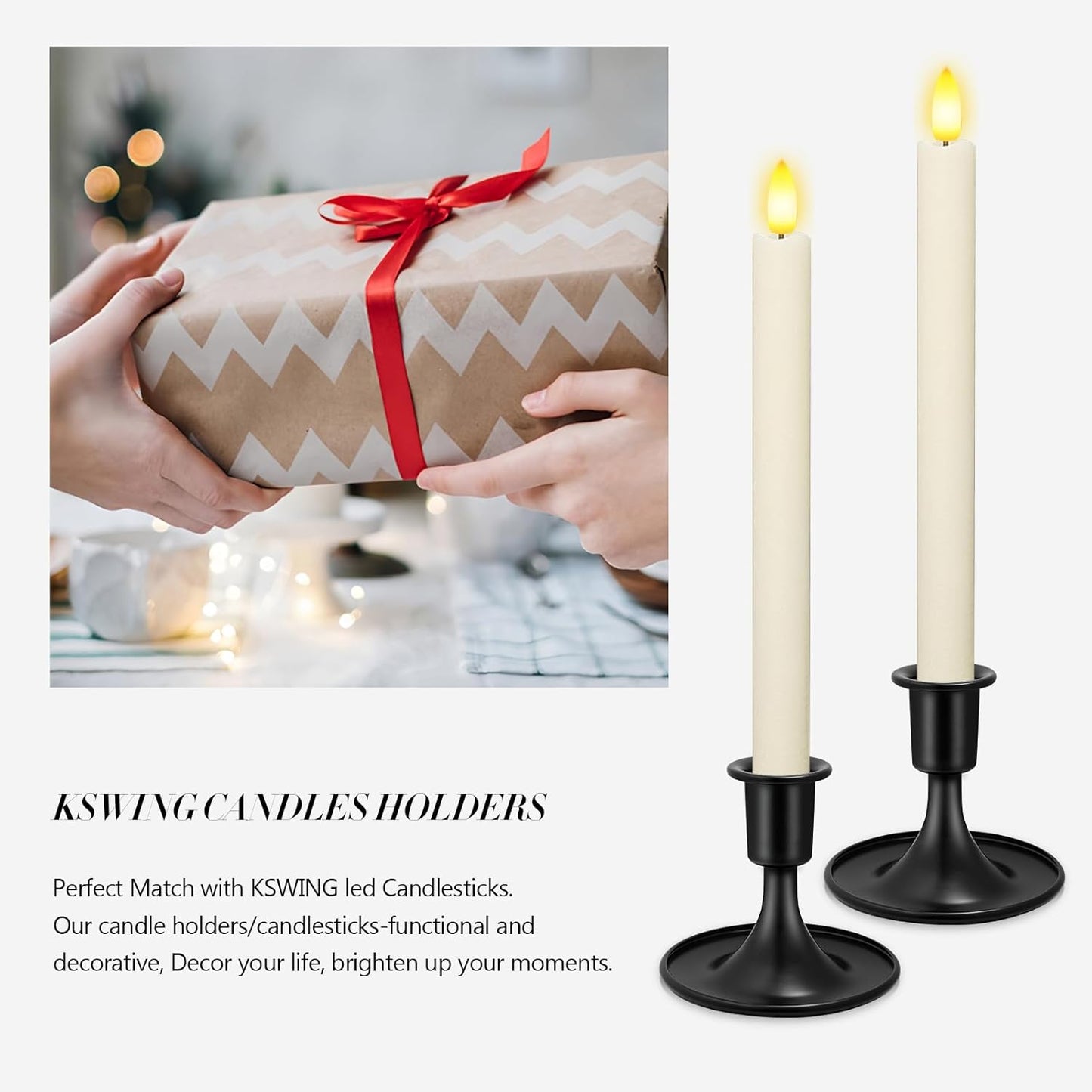 Candlestick Holders 6 PCS Short Metal Taper Candle Holders, KSWING Black Candle Stick Holders Set, Perfect for Table Centerpiece Mantel Party Wedding Christmas Home Decor, Set of 6
