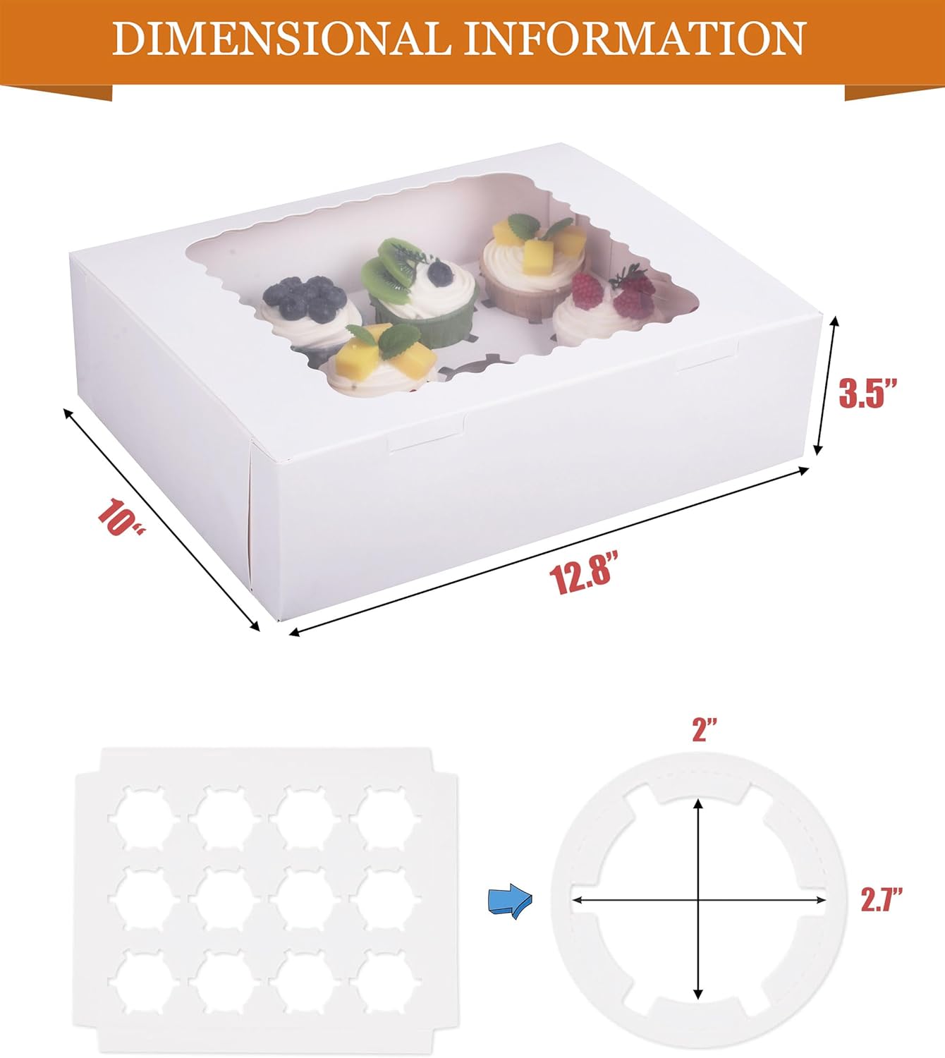 6-Set Cupcake Boxes Hold 12 Standard Cupcakes, Food Grade Cupcake Holders Bakery Carrier Boxes with Windows and Inserts for Cupcakes, Muffins and Pastries (White-6 Pack)