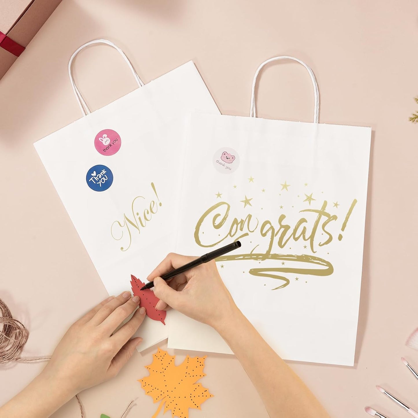 GSSUSA White Kraft Paper Gift Bag with Handles, 10x5x13 Bulk Shopping Grocery Paper Bags 100 Pc, Party Favor, Retail, Small Business, Packaging, Mother's Day, Merchandise, Boutique, Wedding