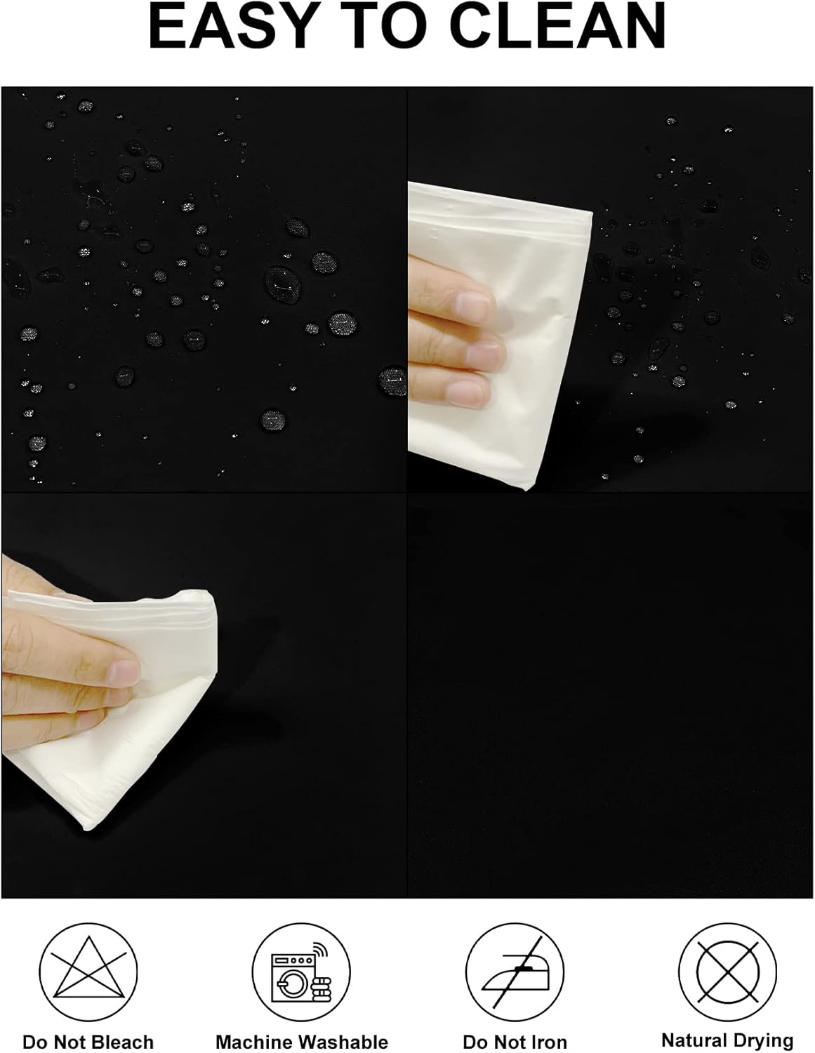 Fokitut 2 Pack Waterproof Square Tablecloth, 70x70 Inch, Stain Resistant and Wrinkle Polyester Table Cloth, Fabric Table Cover for Kitchen Dining, Wedding, Party, Holiday Dinner-Black