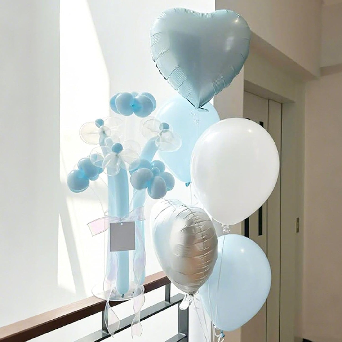 Baby Blue White Heart Balloons,12Pcs 18 Inch Blue Cream Foil Love Heart Shaped Balloons for Baby Shower Table Decor Birthday Party Bridal Engagement Wedding Anniversary Valentines Day Decorations