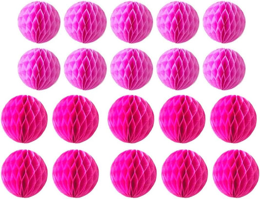 20pcs Honeycomb Flower Balls Party Honeycomb Balls Decoration Paper Flower Balls Tissue Paper Flower Ball Pom Poms Ball for Birthday Wedding Home Decor (3inch+6inch, Pink+Rose red)