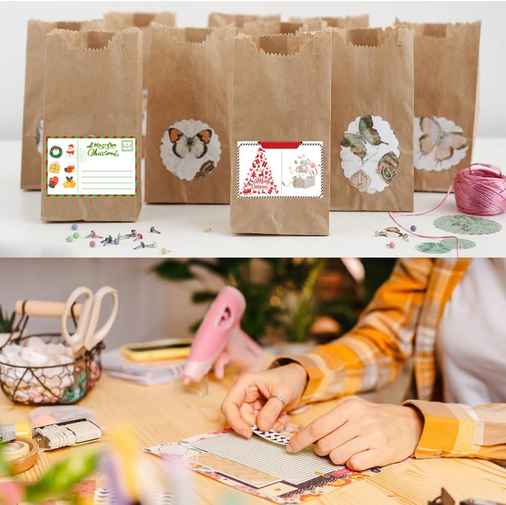 100-1000pcs Custom Stickers Merry Christmas Stickers Personalized Labels Adhesive Xmas Decorative Envelope Seals Stickers for Cards Gift Boxes (Round-6)