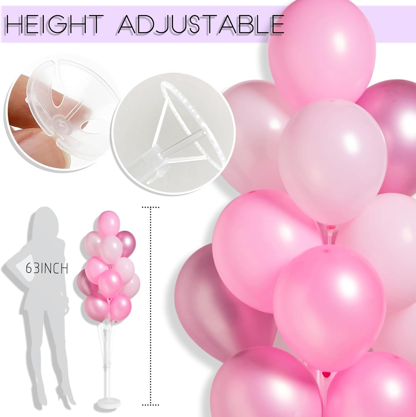 Balloon Stand Kit for Floor Set of 2,Pink Pearl Metallic Balloon Arch Column,Balloon Tower with Bases for Floor,Table Backdrop Decoration for Princess Party Wedding Baby Shower Birthday Graduation