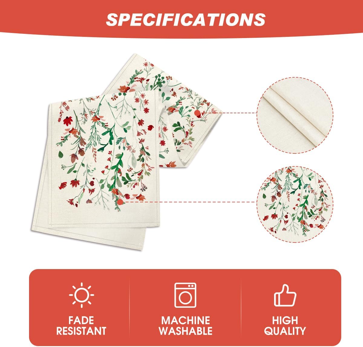 Artoid Mode Floral Leaves Christmas Table Runner, Wild Flowers and Grasses Winter Kitchen Dining Table Decoration for Home Party Decor 13x108 Inch