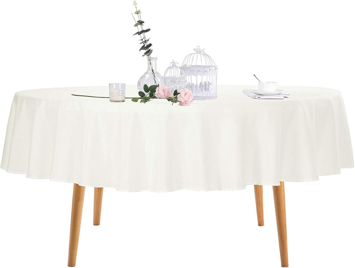 Ascoza 6pack 90 Inch Ivory Round Tablecloth in Polyester Fabric for Wedding/Banquet/Restaurant/Parties
