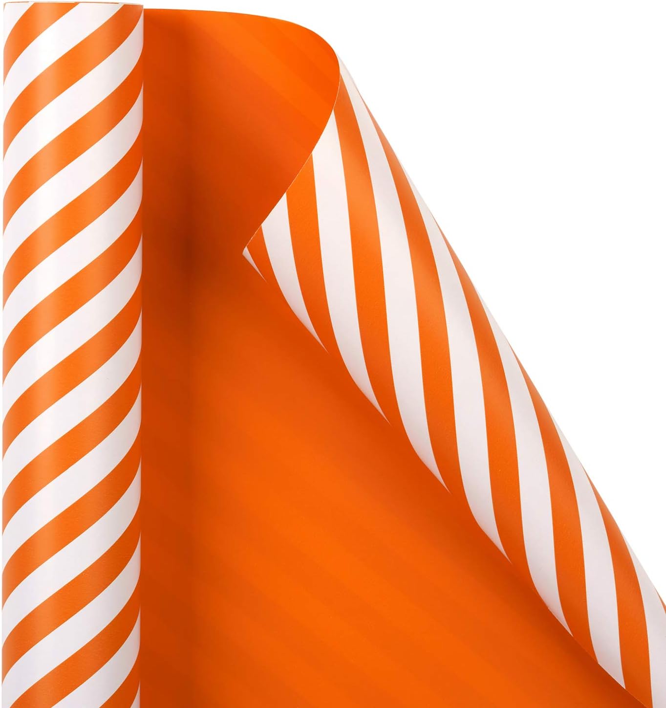 WRAPAHOLIC Reversible Wrapping Paper - Mini Roll - 17 Inch x 33 Feet - Orange and Stripes Design for Birthday, Wedding, Baby Shower, Holiday