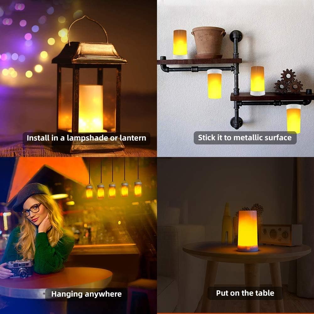 LED Flame Effect Fireplace Light with Remote & Timer, USB Rechargeable Battery Operated Flameless Candle Light for Room Party Bar Decor - 2 PCS