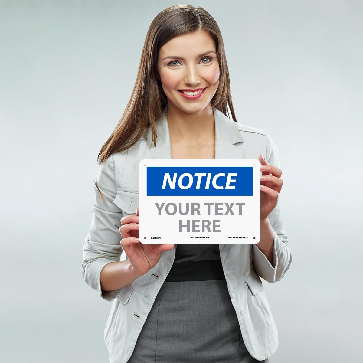 Custom OSHA Style Notice Sign 7" x 10" Aluminum Sign, Customizable "Your Text Here", by AccuformNMC Made in USA