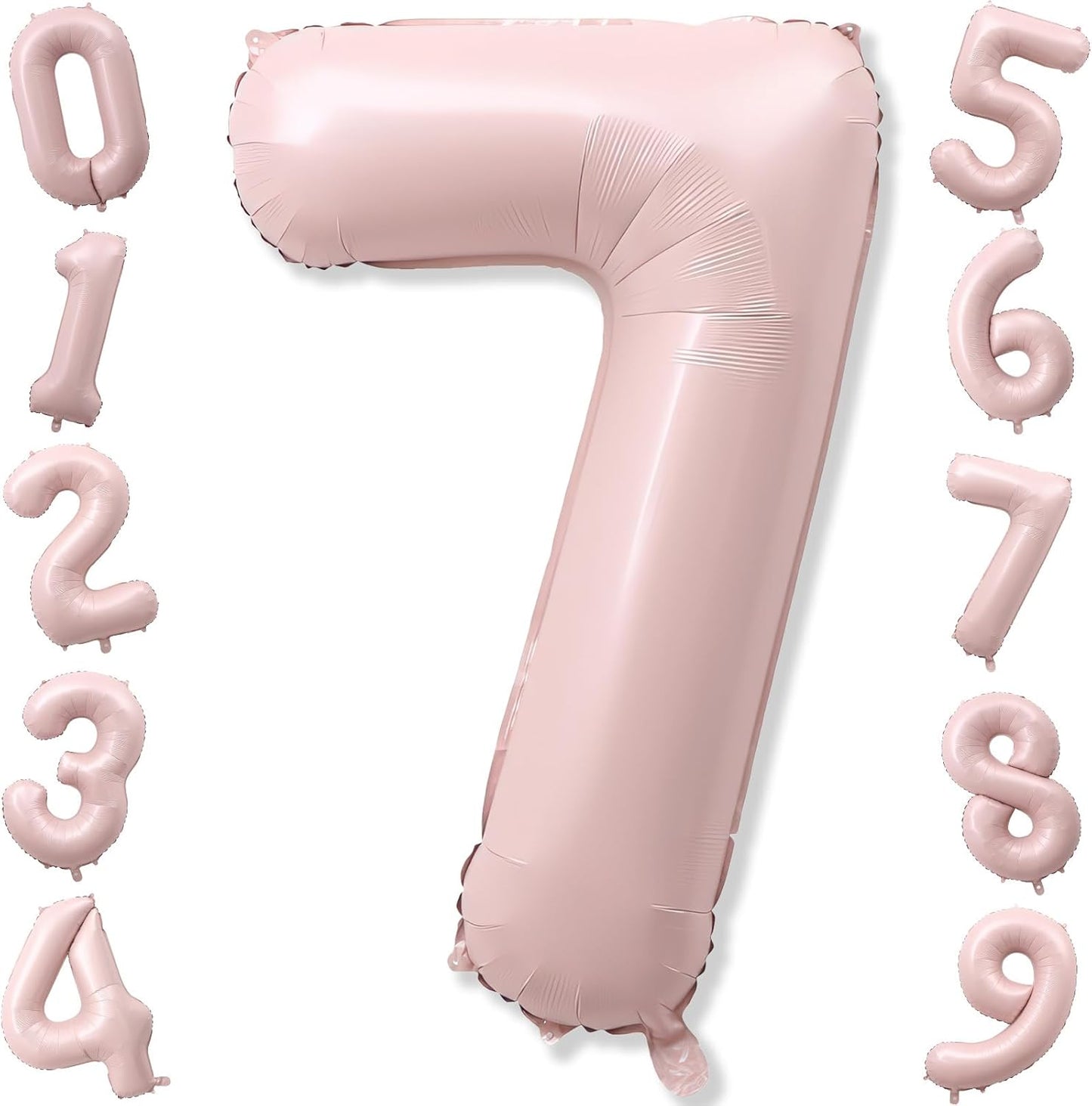 Light Pink Number Balloon 7, 40 Inch Large Self Inflating 7 Foil Number Balloons 0-9, Blush Pastel Pink Digital 7 Helium Balloon for Girls Women 7th Birthday Party Graduation Anniversary Decorations