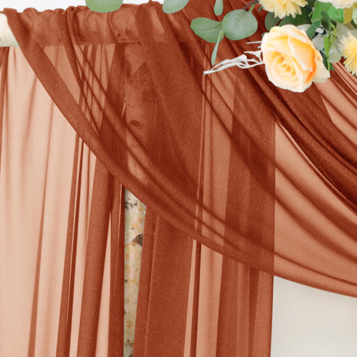 Socomi Terracotta Sheer Wedding Decor Fall Draping Fabric 29" x 20Ft 1 Panel Arch Outdoor Curtain Drapes Extra Long for Bridal Baby Shower Birthday Party Decor