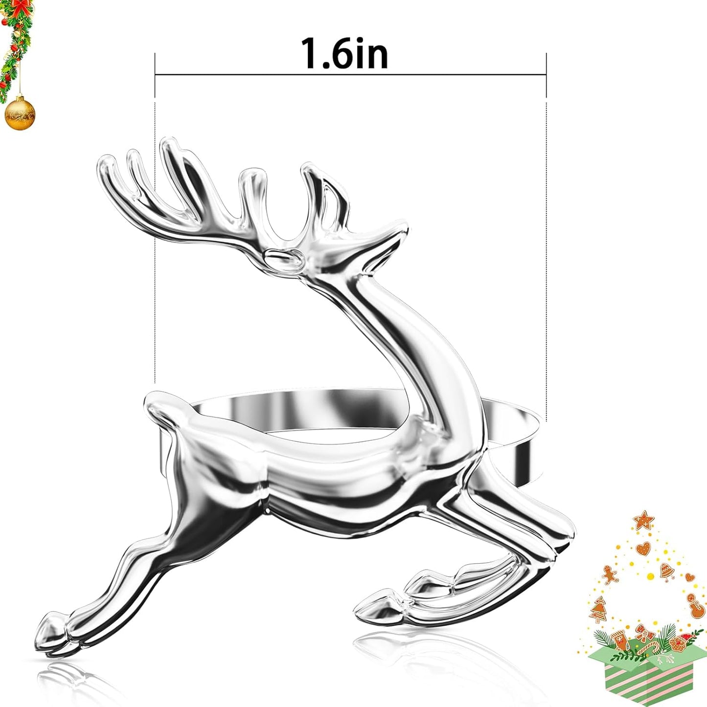 ZeeDix Silver Reindeer Christmas Napkin Rings Set of 12, Napkin Holder Ring for Christmas Dinner Table Decor Cloth Napkins, Wedding Receptions, Holiday Party, Banquet and Home Kitchen