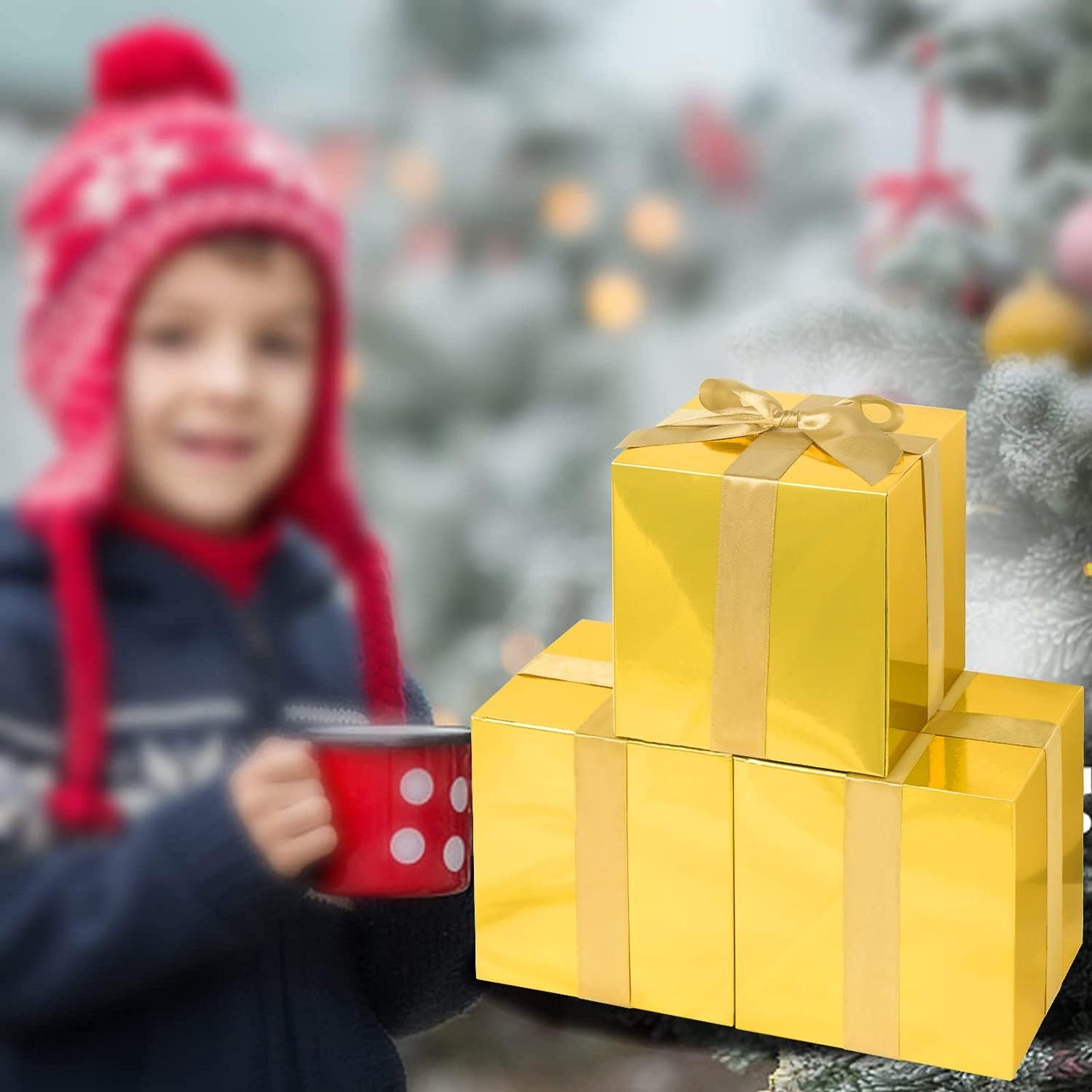 COTOPHER Small Gift Boxes 25 Pack 5x5x5 inches Gold Gift Boxes with Lids for Gifts, Crafting, Wedding Party Favor, Cupcake Boxes, Candy, Bridesmaids Proposal Box with Ribbons and Stickers