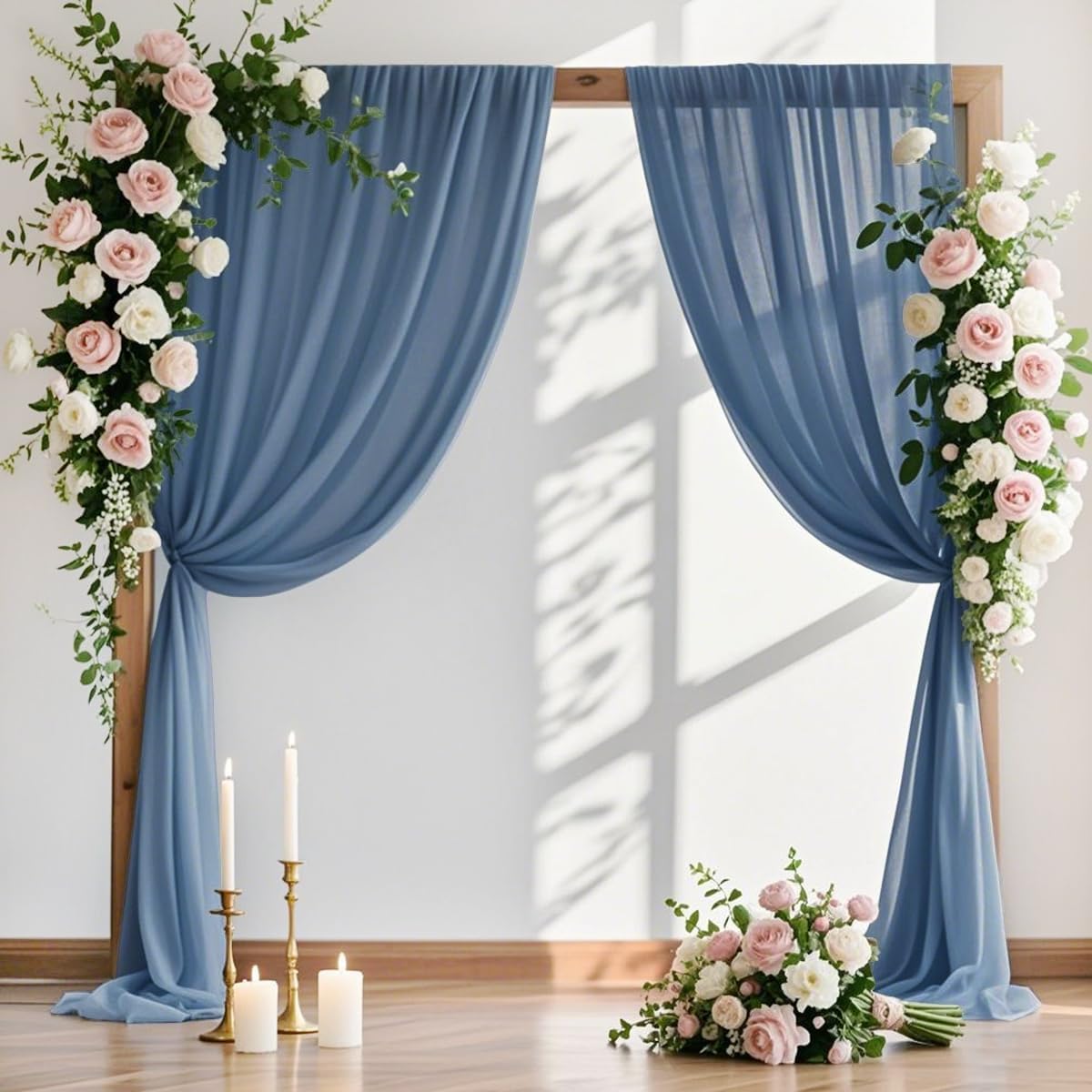 MLMW Wedding Arch Draping Fabric 2 Panels 29" x 20Ft Dusty Blue Sheer Wedding Arch Backdrop Drapes Outdoor Curtain for Ceremony Party Background Ceiling Decor