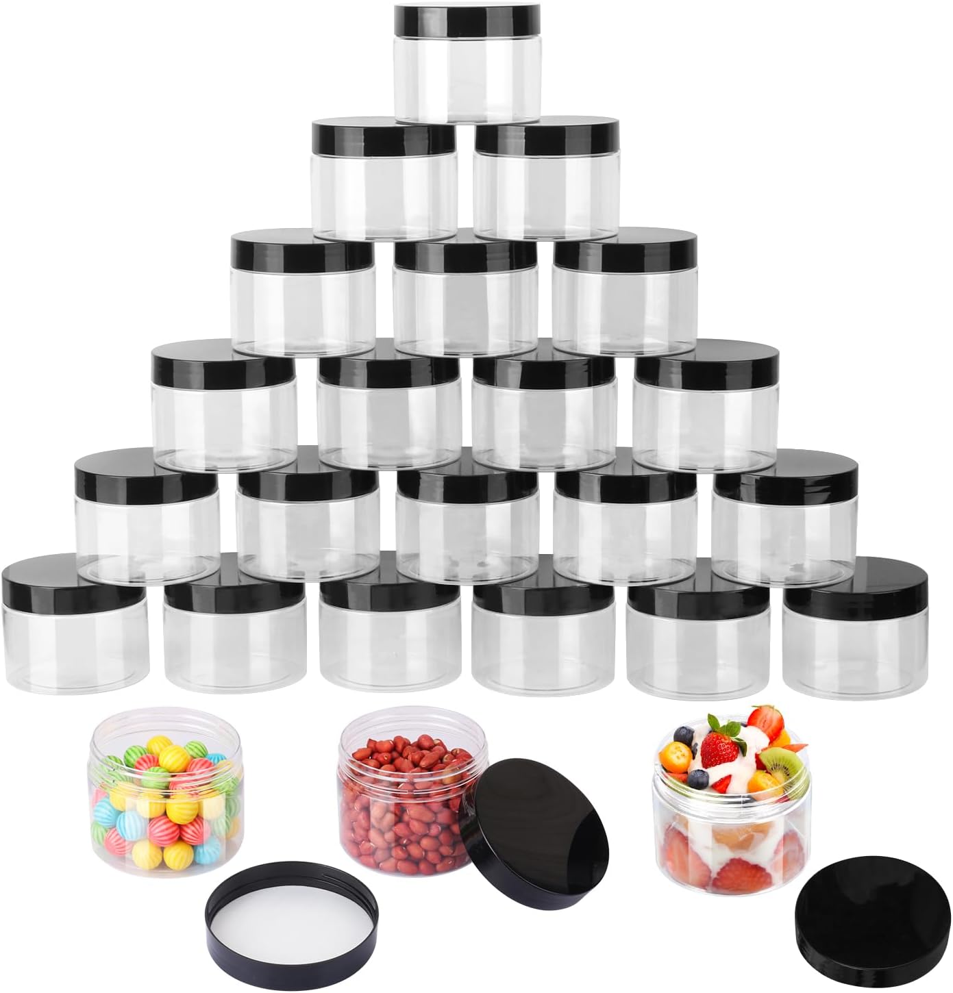36 Packs 10 OZ Transparent Plastic Jars with black Lids, Body Butter Containers, Cosmetic Containers jars for Kitchen Ingredients, beads, sequins, Lotion, Cream, DIY Crafts and More by KUKLIPJIM.