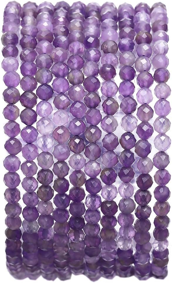 Faceted Natural Amethyst Crystal Stone Round Loose Semi Gemstone Beads for Jewelry Making 3-3.5mm 38cm