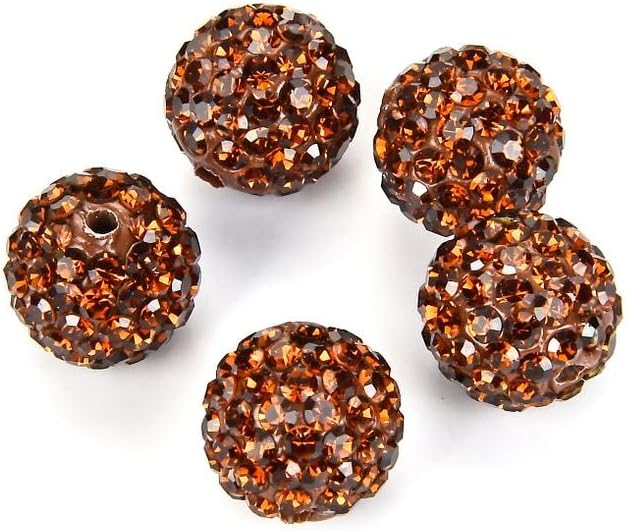 50pcs Adabele Grade A Suncatcher Crystal Rhinestone Pave Loose Beads 10mm Smoked Topaz Yellow Polymer Clay Disco Ball Spacers Compatible with Shamballa All Craft Jewelry Making DB10-51