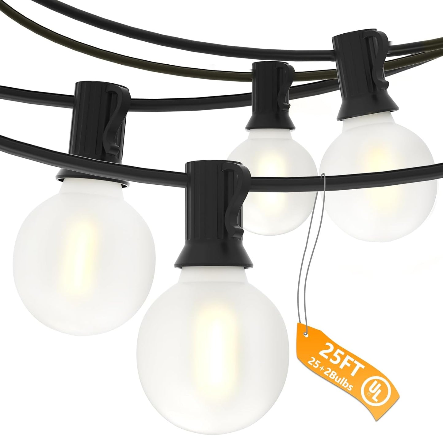 G40 Outdoor Globe Lights, 25FT Globe Christmas Lights with 27 LED Shatterproof Frosted Bulbs (2 Spare), Outdoor String Lights for Party Patio Garden Backyard Bistro Pergola Gazebo Decor, Black Wire