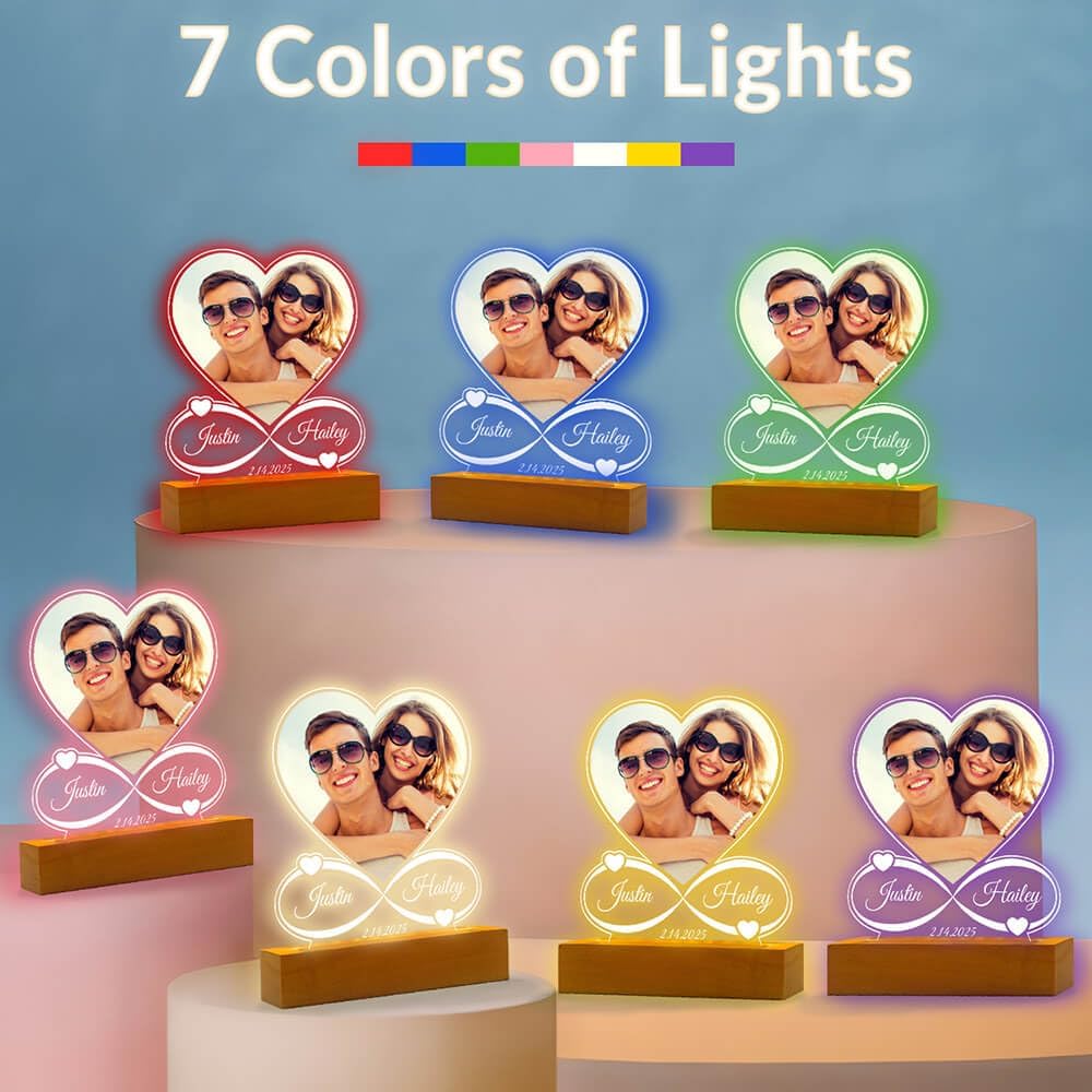 Custom Picture Frame with Photo, Personalized Photo Frame with Night Light, Customized Picture Frames, Personalized Anniversary Couple Gifts for Women Men Her Him Girlfriend Boyfriend