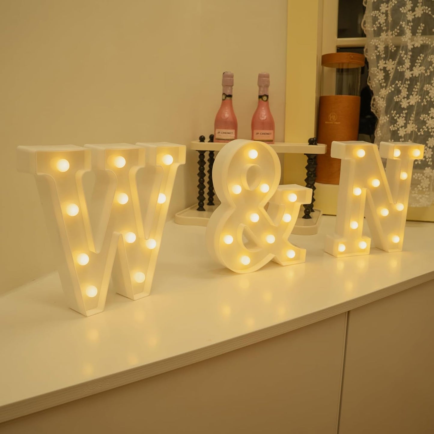 Foaky Rechargeable LED Letter Lights Sign Marquee Light Up Letters Sign for Night Light Wedding/Birthday Party Christmas Lamp Home Bar Decoration (W)