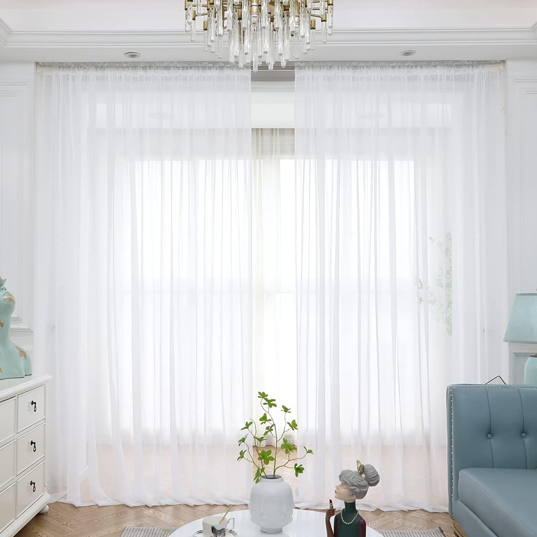 Window Ivory Sheer Curtains 60 Inches Width 84 Inches Long 2 Panels Sheer Curtains Clear Curtains Basic Rod Pocket Panel for Home/Living Room/Bedroom/Kids Room