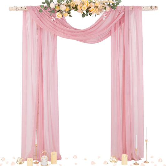 Socomi Wedding Arch Draping Fabric 29" x 20Ft 4 Panels Dusty Rose Sheer Outdoor Curtain Drapes Extra Long for Bridal Baby Shower Ceremony Birthday Party Decor