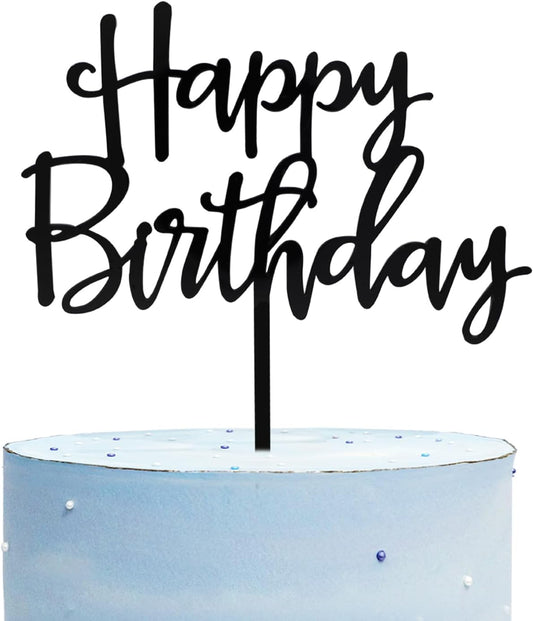 Happy Birthday Cake Topper, Black Acrylic Versatile Cake Topper for Birthday Party Decoration Ideas, Perfect Keepsake for your family and friends