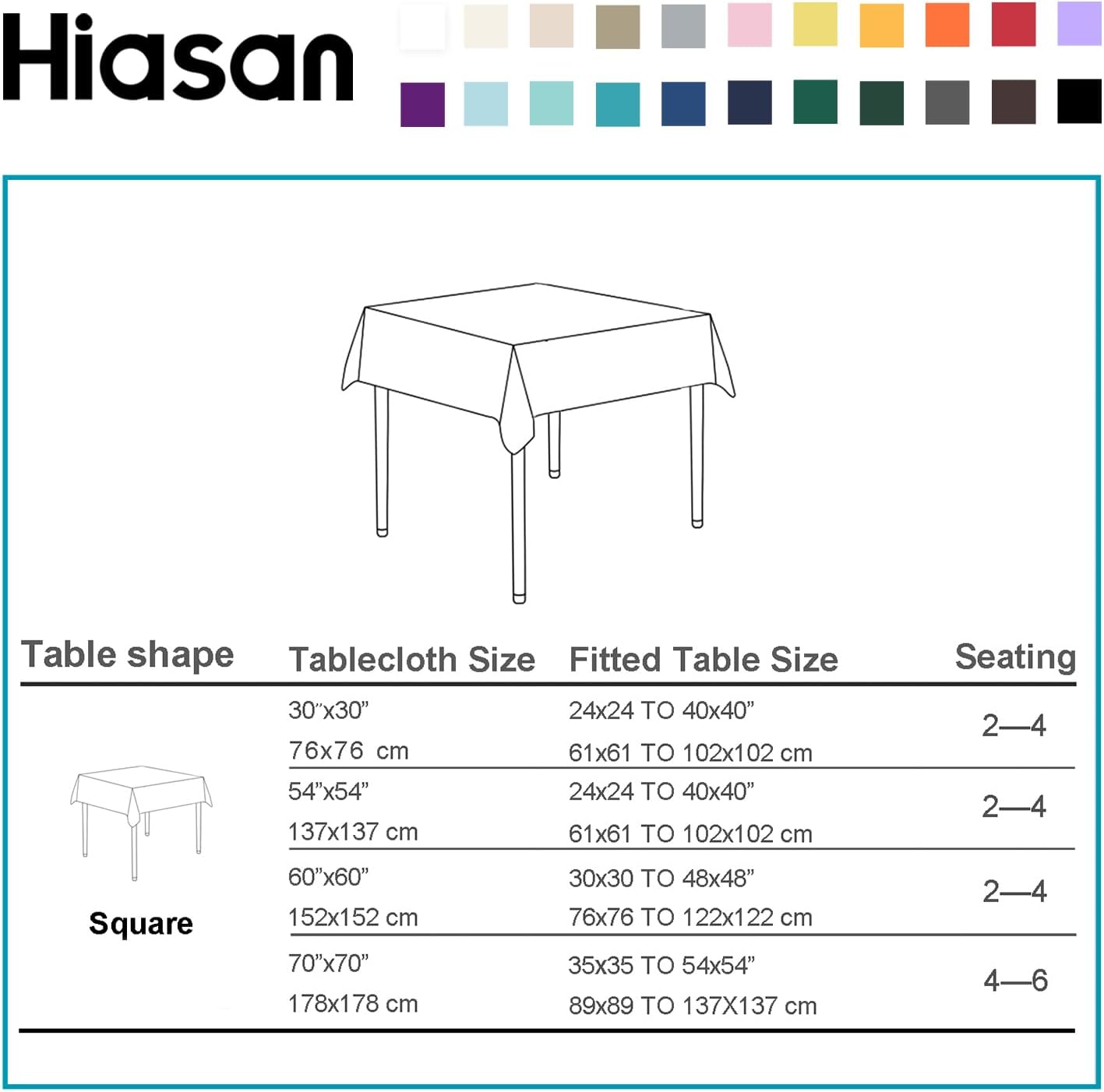 Hiasan Dusty Blue Square Tablecloth - Waterproof Spillproof and Wrinkle Resistant Washable Polyester Table Cloth for Dining Party, 54 x 54 inch