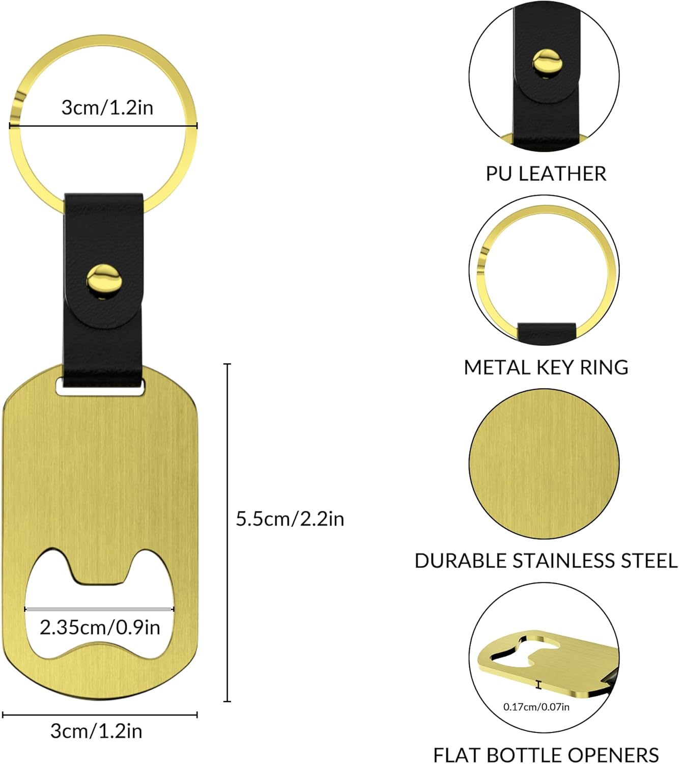 2 in 1 Personalized Bottle Openers Keychains Bulk,Pack 5-100 Flat Metal Custom Keychain with Your Text/Logo/QR Code, Unique Multitools for Wedding Party Favor, Bar, Promotion, Gift (Gold)
