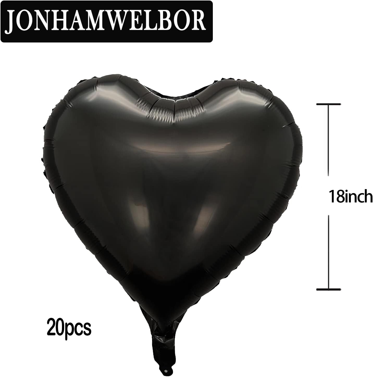 Jonhamwelbor 20Pcs 18 inch Black Foil Mylar Heart Shape Balloons Decorations Valentines Birthday Wedding Baby Shower Party (Black)