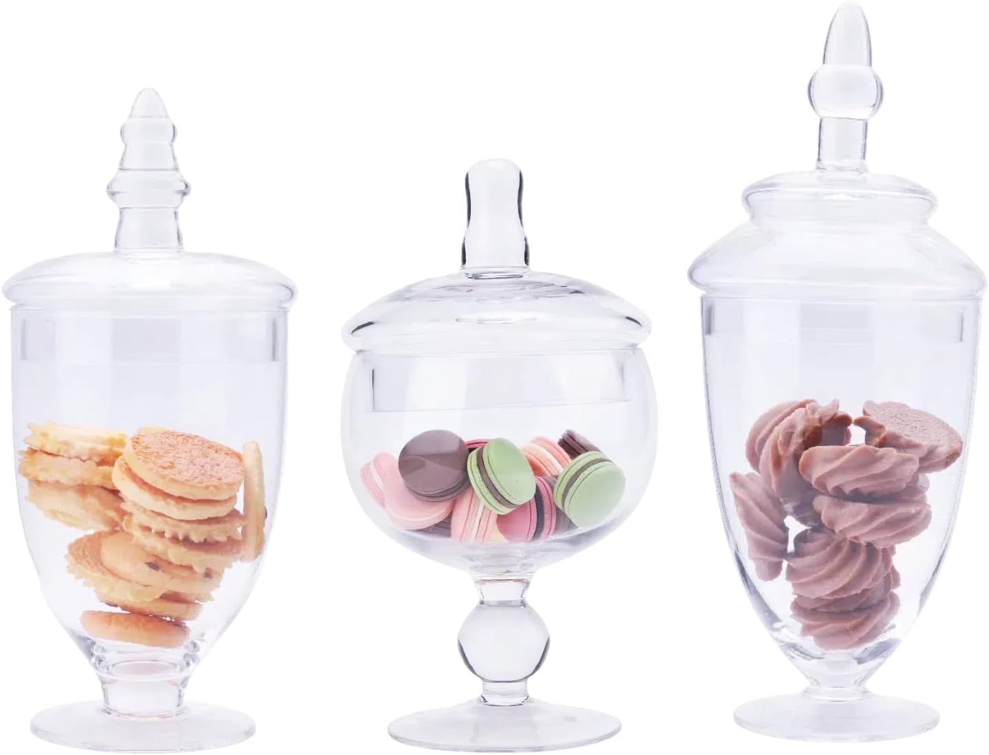 Glass Apothecary Jars with Lids, Small Storage Containers, Set of 3 Wide Mouth Storage Candy Jar Decorative Candy Buffet Organizer Canisters Elegant Kitchen