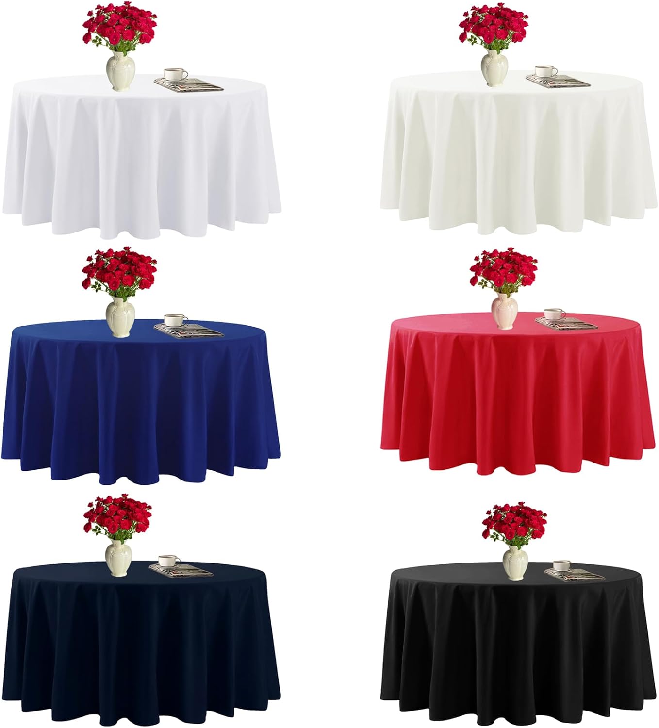 Fokitut 6 Pack Round Tablecloth, 70 Inch, Stain Resistant and Wrinkle Polyester Table Cloth, Fabric Table Cover for Kitchen Dining, Wedding, Party, Holiday Dinner-Black