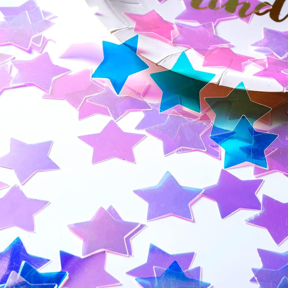 Iridescent Star Confetti Holographic Table Decoration for Baby Shower Birthday Theme Party,1.2 inch in Diameter,200 Counts