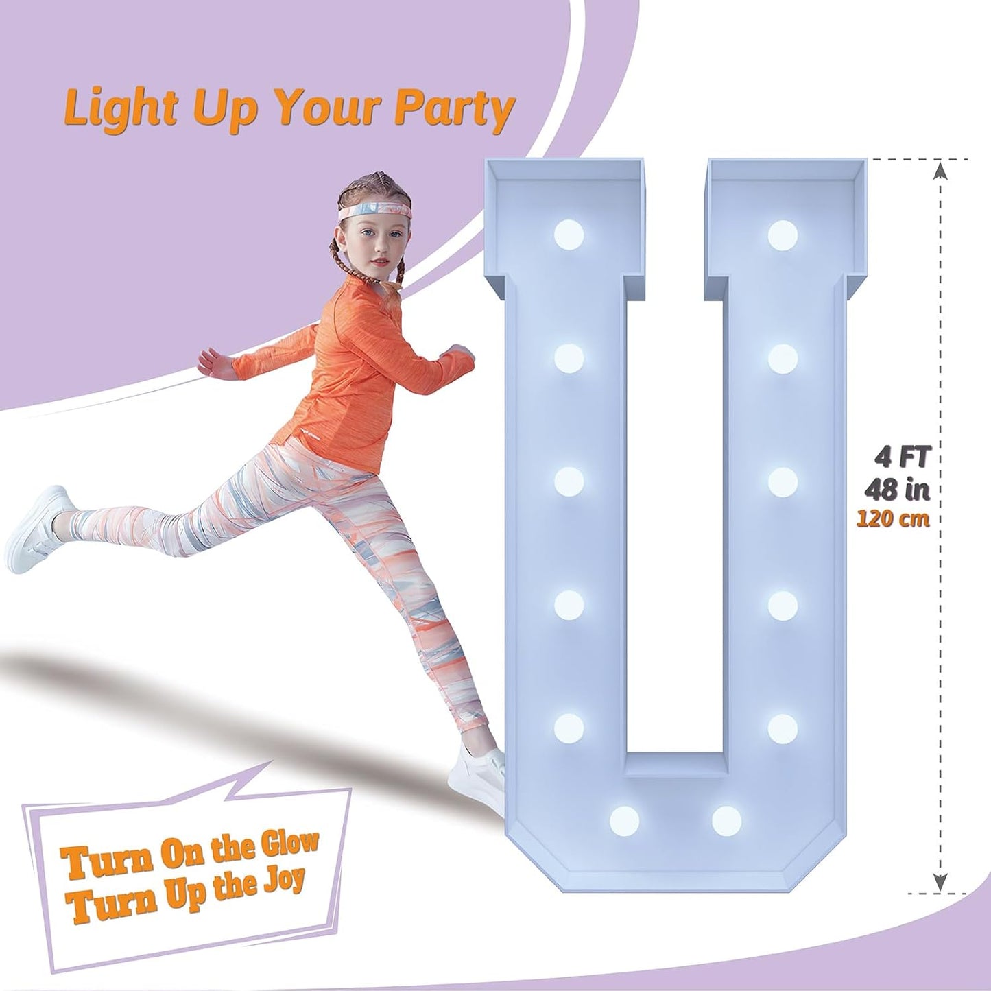 4FT Marquee Light Up Letters U – Cool White LED, Easy to Assemble Foam Board with Back Support, Large Marquee Light Up Letters for Birthday, Wedding, Party, Anniversary, Baby Shower Decor