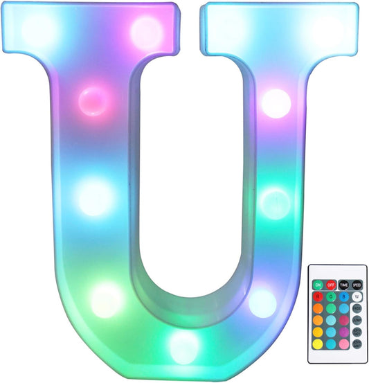 Pooqla Colorful LED Marquee Letter Lights with Remote – Light Up Marquee Signs – Party Bar Letters with Lights Decorations for The Home - Multicolor U