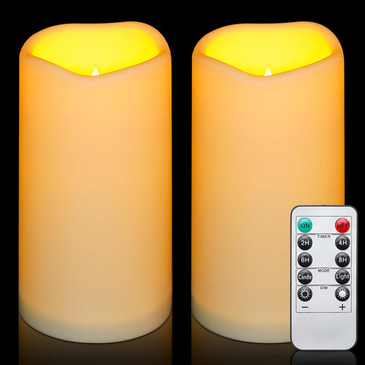 Enido Flameless Candles LED Candles Outdoor Waterproof Candles(D: 3" x H: 6") Battery Operated Plastic Pack of 2 Pillar