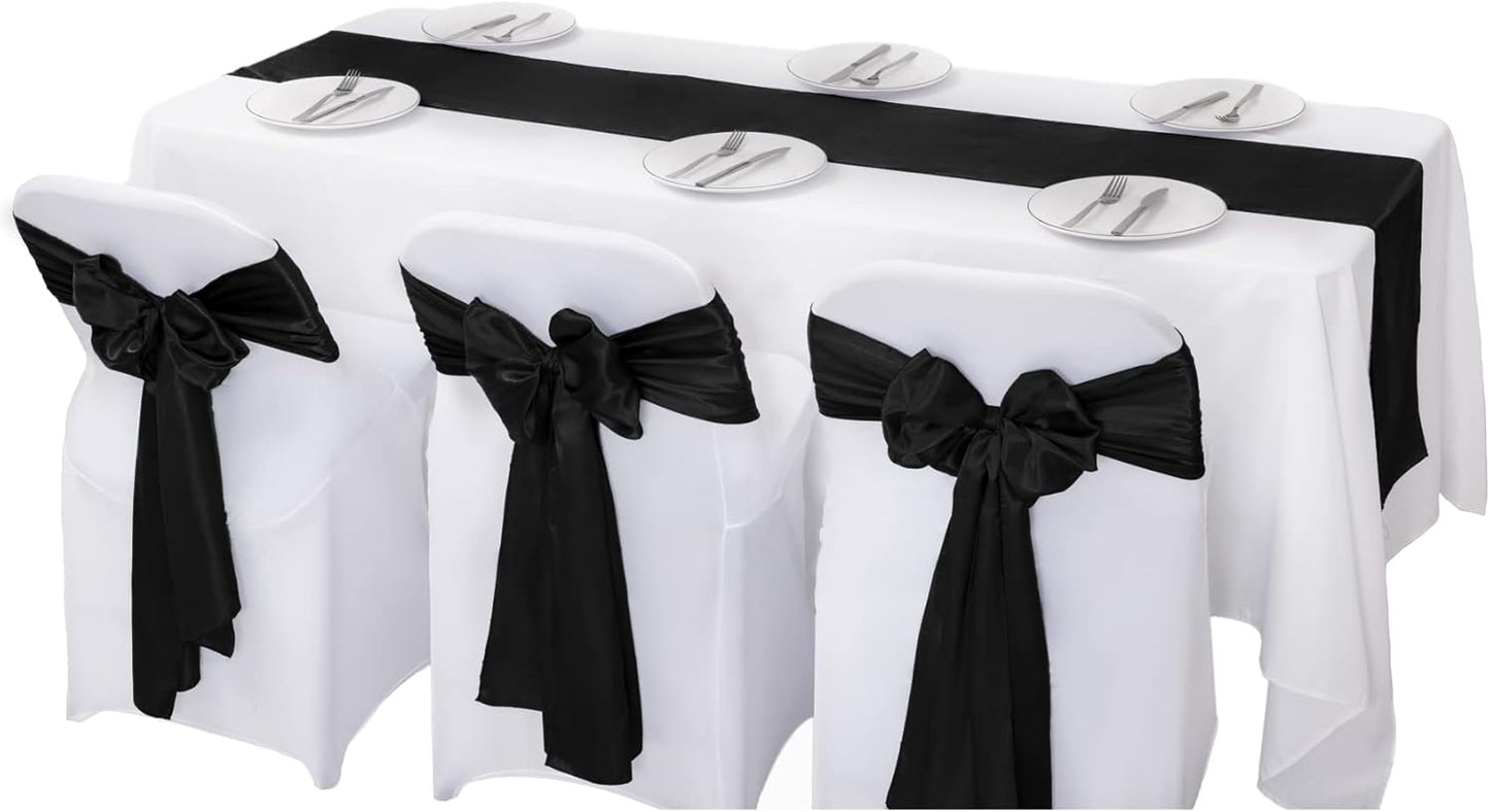 24Pack Table Runner 12 x 108 Inches Satin Silk Table Runner for Wedding, Birthday Party, Banquets, Graduations Decoration, fit Rectange and Round Table-Black