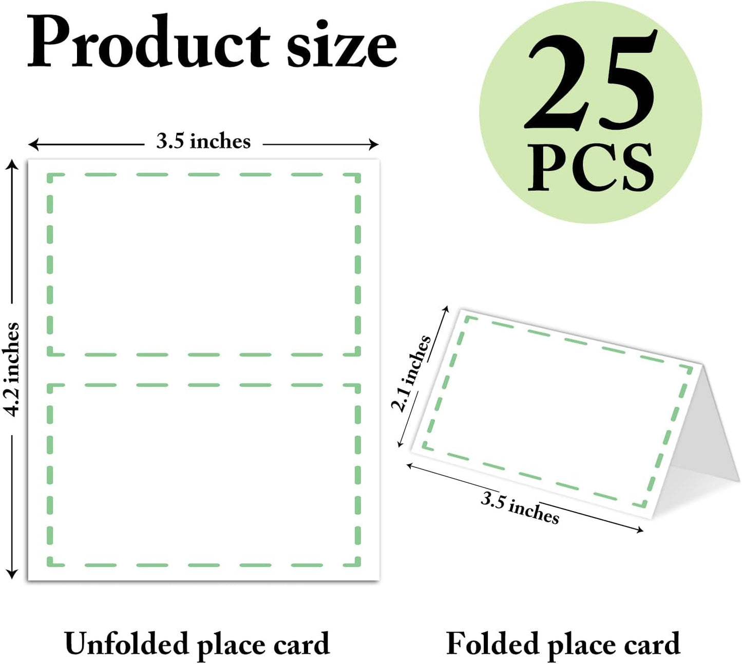 25 Pack Green Lines Place Cards, Editable Name Cards for Table Setting, Tent Cards Food Label for Dinner Party, Bridal Shower, Wedding, Baby Shower and Events -T20