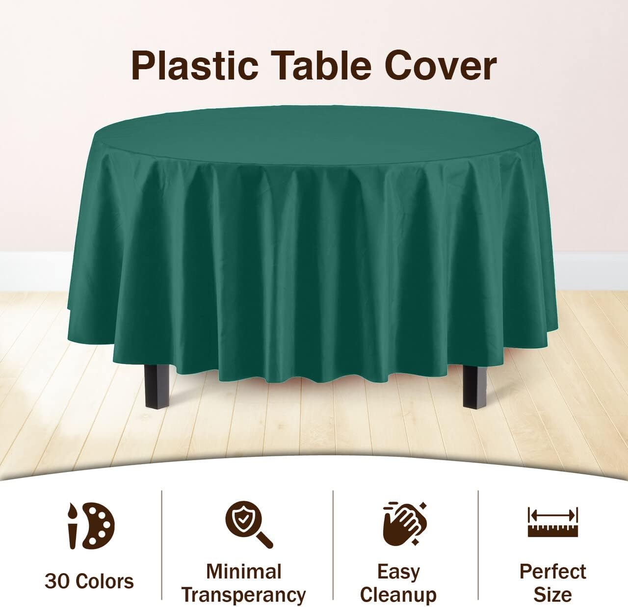 Exquisite 12-Pack Premium Plastic 84-Inch Round Tablecloth - Dark Green