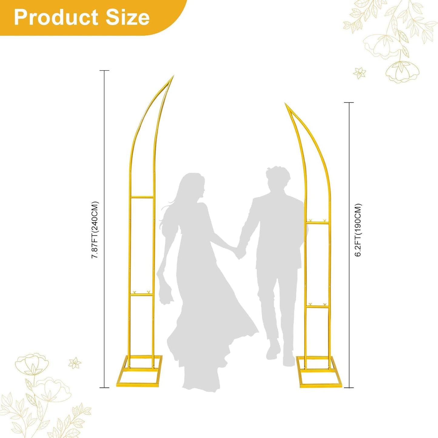 Curved Wedding Arch Backdrop Stand Set of 2, Large Balloon Arch with Rectangular Base (5.9ft,6.9ft) for Ceremony, Party, Baby Shower, Anniversary Celebration Indoor Outdoor Event Decoration.