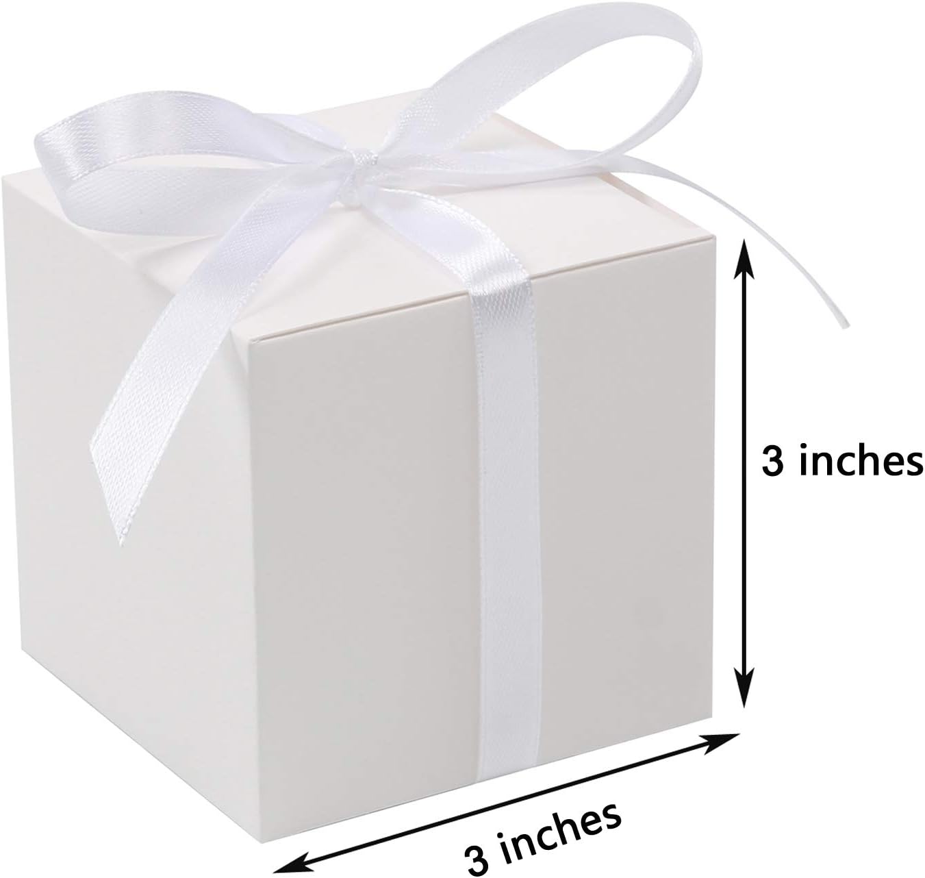 COTOPHER 100pcs Wedding Favor Boxes, Paper Gift Boxes 3x3x3 Inches Small Gift Boxes with Ribbons Small Boxes for Gifts, Crafting, Cupcake, Candy, Bridesmaid Proposal Boxes，Easy Assemble Boxes (White)